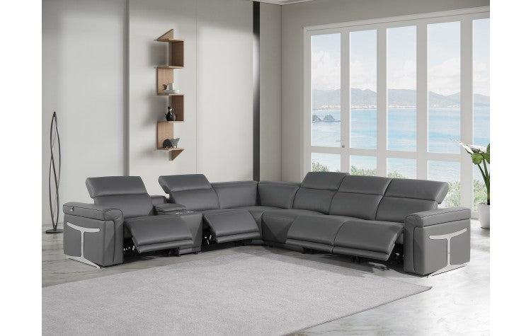 1126 DivanItalia Dark Gray 7-Piece Sectional with 4 Power Recliners and Power HeadrestsModel:  1126-DK_GRAY-4PWR-7PC