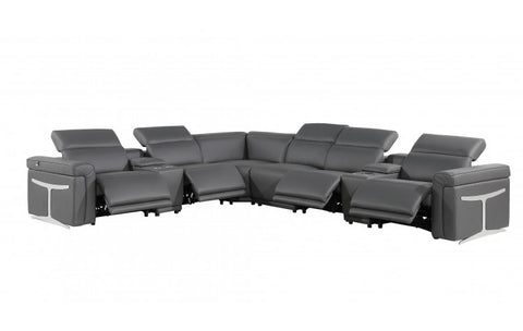 1126 DivanItalia Dark Gray 8-Piece Sectional with 4 Power Recliners and Power HeadrestsModel:  1126-DK_GRAY-4PWR-8PC