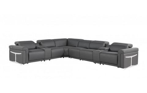 1126 DivanItalia Dark Gray 8-Piece Sectional with 4 Power Recliners and Power HeadrestsModel:  1126-DK_GRAY-4PWR-8PC