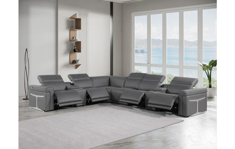 1126 DivanItalia Dark Gray 8-Piece Sectional with 4 Power Recliners and Power HeadrestsModel:  1126-DK_GRAY-4PWR-8PC