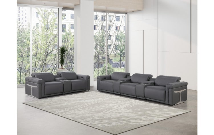1126 DivanItalia Dark Gray 8-Piece Modular Power Reclining Sofa Set with Power Headrests – Top Grain Italian LeatherModel:  1126-DK_GREY-8.5-HT