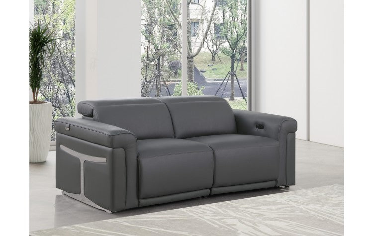 1126 DivanItalia Dark Grey Top Grain Italian Leather Loveseat with Power HeadrestModel:  1126-DK_GREY-2.2-HT