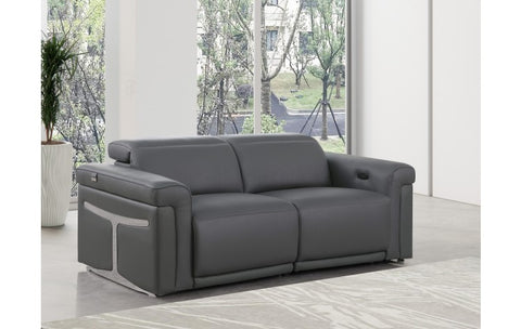 1126 DivanItalia Dark Grey Top Grain Italian Leather Loveseat with Power HeadrestModel:  1126-DK_GREY-2.2-HT
