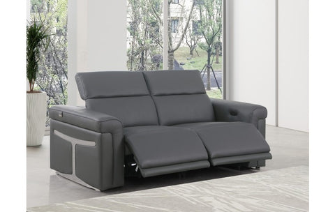 1126 DivanItalia Dark Grey Top Grain Italian Leather Loveseat with Power HeadrestModel:  1126-DK_GREY-2.2-HT