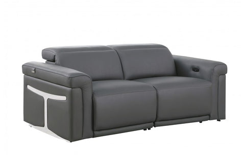 1126 DivanItalia Dark Grey Top Grain Italian Leather Loveseat with Power HeadrestModel:  1126-DK_GREY-2.2-HT