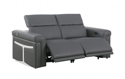 1126 DivanItalia Dark Grey Top Grain Italian Leather Loveseat with Power HeadrestModel:  1126-DK_GREY-2.2-HT