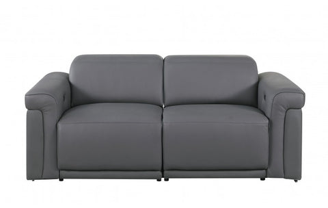 1126 DivanItalia Dark Grey Top Grain Italian Leather Loveseat with Power HeadrestModel:  1126-DK_GREY-2.2-HT