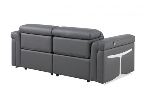 1126 DivanItalia Dark Grey Top Grain Italian Leather Loveseat with Power HeadrestModel:  1126-DK_GREY-2.2-HT