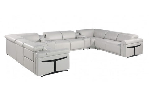 1126 DivanItalia Light Gray 10-Piece Sectional with 4 Power Recliners and Power HeadrestsModel:  1126-LT_GREY-10PC-4PWR-U-SECTIONAL-GROUP