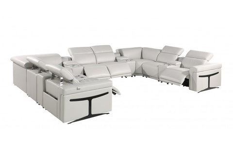 1126 DivanItalia Light Gray 12-Piece Sectional with 4 Power Recliners and Power HeadrestsModel:  1126-LT_GREY-12PC-4PWR-U-SECTIONAL-GROUP