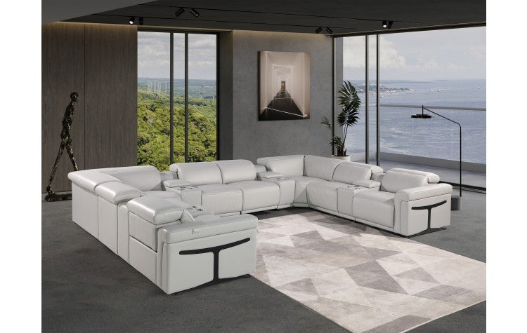 1126 DivanItalia Light Gray 12-Piece Sectional with 4 Power Recliners and Power HeadrestsModel:  1126-LT_GREY-12PC-4PWR-U-SECTIONAL-GROUP
