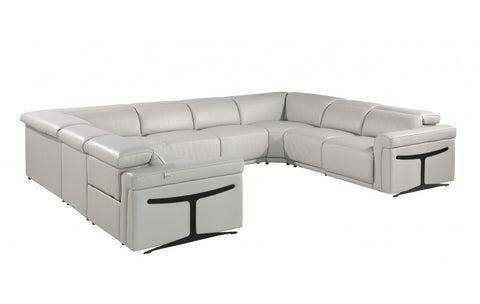 1126 DivanItalia Light Gray 8-Piece Sectional with 4 Power Recliners and Power Headrests (No Consoles)Model:  1126-LT_GREY-8PC-4PWR-U-NC-SECT-GROUP