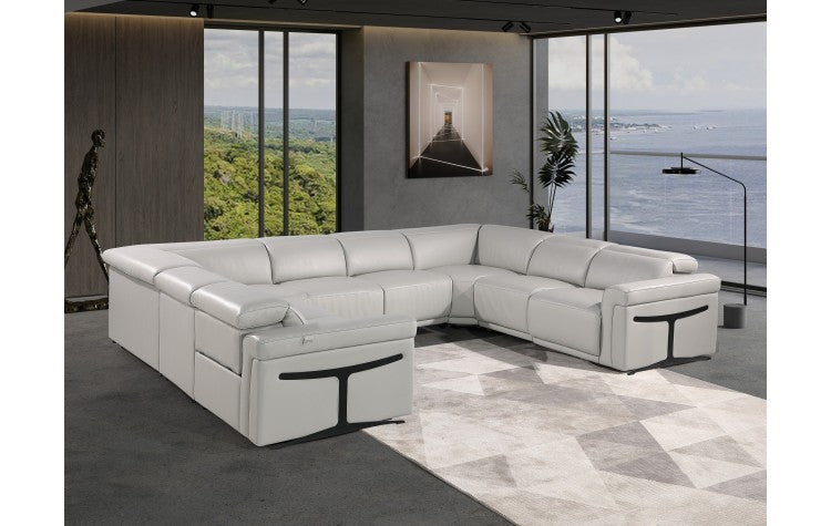 1126 DivanItalia Light Gray 8-Piece Sectional with 4 Power Recliners and Power Headrests (No Consoles)Model:  1126-LT_GREY-8PC-4PWR-U-NC-SECT-GROUP