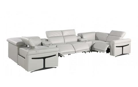 1126 DivanItalia Light Gray 8-Piece Sectional with 4 Power Recliners and Power HeadrestsModel:  1126-LT_GREY-8PC-4PWR-U-SECTIONAL-GROUP
