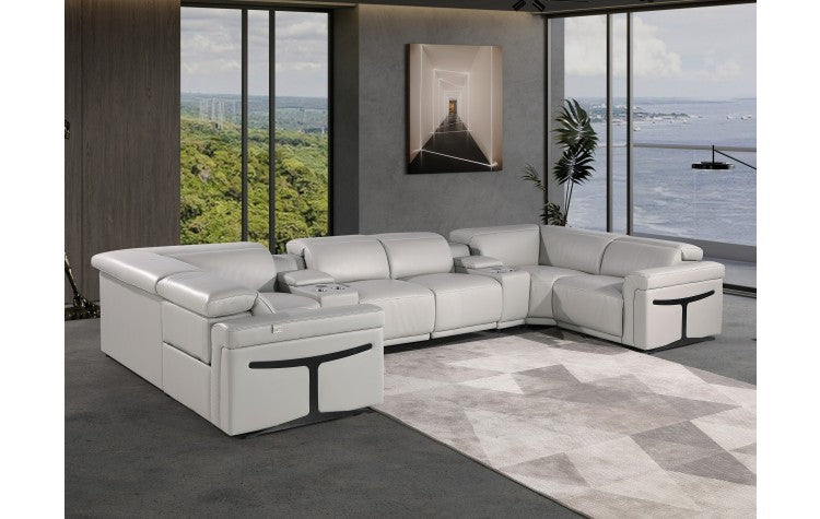 1126 DivanItalia Light Gray 8-Piece Sectional with 4 Power Recliners and Power HeadrestsModel:  1126-LT_GREY-8PC-4PWR-U-SECTIONAL-GROUP