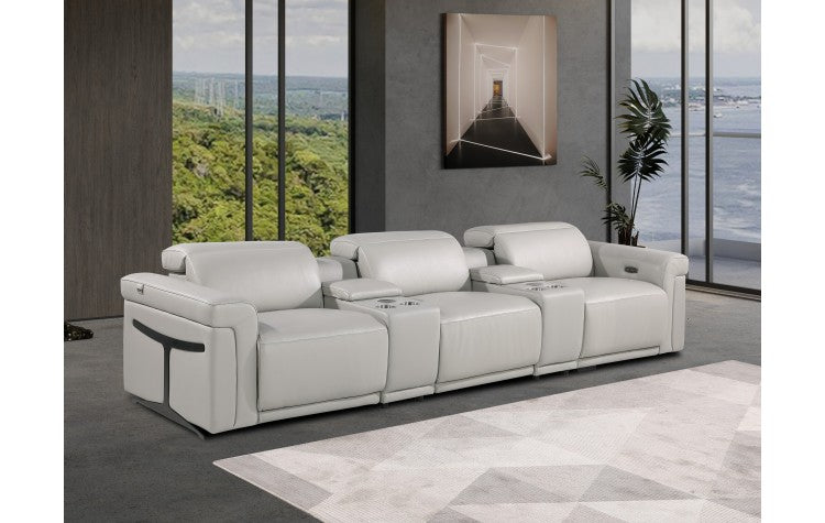 1126 DivanItalia Light Gray 5-Piece Power Reclining Sofa with Power Headrest in Top Grain Italian LeatherModel:  1126-LT_GREY-5.3-HT