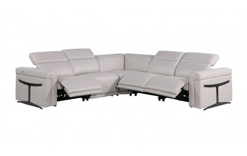 1126 DivanItalia Light Gray 5-Piece Sectional with 3 Power Recliners and Power HeadrestsModel:  1126-LT_GRAY-3PWR-5PC