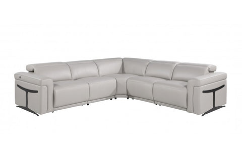 1126 DivanItalia Light Gray 5-Piece Sectional with 3 Power Recliners and Power HeadrestsModel:  1126-LT_GRAY-3PWR-5PC