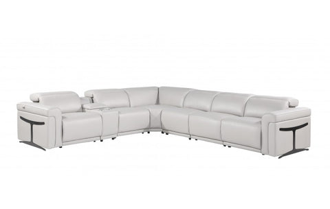 1126 DivanItalia Light Gray 7-Piece Sectional with 3 Power Recliners and Power HeadrestsModel:  1126-LT_GRAY-3PWR-7PC