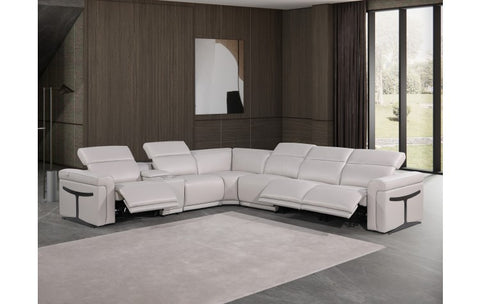 1126 DivanItalia Light Gray 7-Piece Sectional with 3 Power Recliners and Power HeadrestsModel:  1126-LT_GRAY-3PWR-7PC