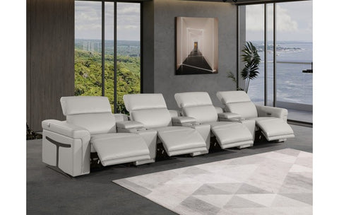 1126 DivanItalia Light Gray 7-Piece Power Reclining Sofa with Power Headrest in Top Grain Italian LeatherModel:  1126-LT_GREY-7.4-HT