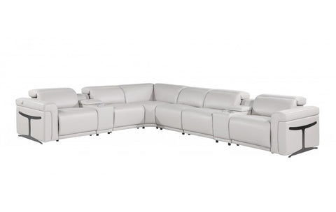1126 DivanItalia Light Gray 8-Piece Sectional with 3 Power Recliners and Power HeadrestsModel:  1126-LT_GRAY-3PWR-8PC