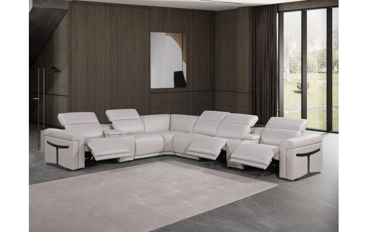 1126 DivanItalia Light Gray 8-Piece Sectional with 3 Power Recliners and Power HeadrestsModel:  1126-LT_GRAY-3PWR-8PC