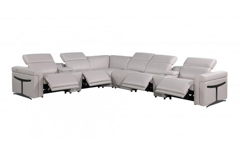 1126 DivanItalia Light Gray 8-Piece Sectional with 4 Power Recliners and Power HeadrestsModel:  1126-LT_GRAY-4PWR-8PC