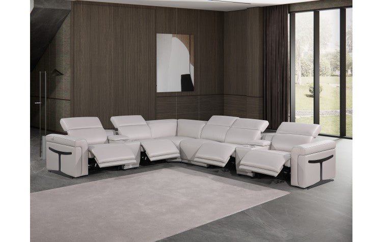 1126 DivanItalia Light Gray 8-Piece Sectional with 4 Power Recliners and Power HeadrestsModel:  1126-LT_GRAY-4PWR-8PC