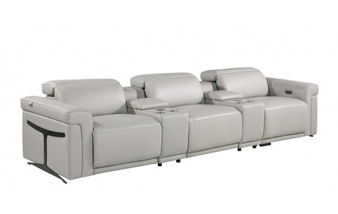 1126 DivanItalia Light Gray 5-Piece Power Reclining Sofa with Power Headrest in Top Grain Italian LeatherModel:  1126-LT_GREY-5.3-HT