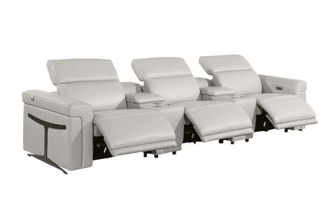 1126 DivanItalia Light Gray 5-Piece Power Reclining Sofa with Power Headrest in Top Grain Italian LeatherModel:  1126-LT_GREY-5.3-HT