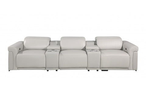 1126 DivanItalia Light Gray 5-Piece Power Reclining Sofa with Power Headrest in Top Grain Italian LeatherModel:  1126-LT_GREY-5.3-HT