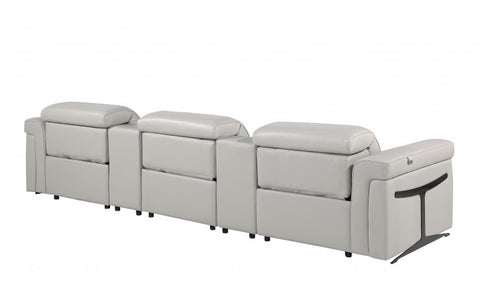 1126 DivanItalia Light Gray 5-Piece Power Reclining Sofa with Power Headrest in Top Grain Italian LeatherModel:  1126-LT_GREY-5.3-HT