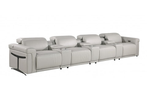1126 DivanItalia Light Gray 7-Piece Power Reclining Sofa with Power Headrest in Top Grain Italian LeatherModel:  1126-LT_GREY-7.4-HT
