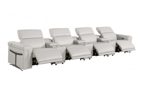 1126 DivanItalia Light Gray 7-Piece Power Reclining Sofa with Power Headrest in Top Grain Italian LeatherModel:  1126-LT_GREY-7.4-HT
