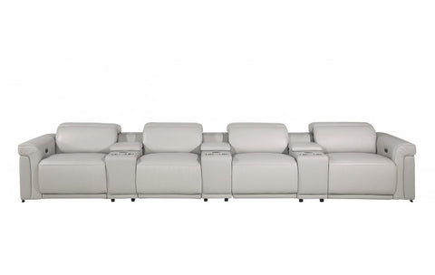 1126 DivanItalia Light Gray 7-Piece Power Reclining Sofa with Power Headrest in Top Grain Italian LeatherModel:  1126-LT_GREY-7.4-HT