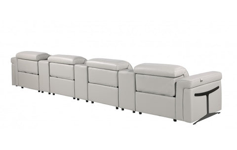 1126 DivanItalia Light Gray 7-Piece Power Reclining Sofa with Power Headrest in Top Grain Italian LeatherModel:  1126-LT_GREY-7.4-HT
