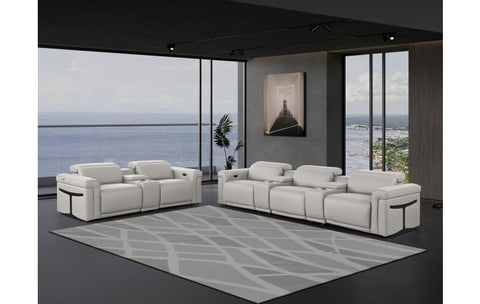 1126 DivanItalia Light Gray 8-Piece Modular Power Reclining Sofa Set with Power Headrests – Top Grain Italian LeatherModel:  1126-LT_GREY-8.5-HT