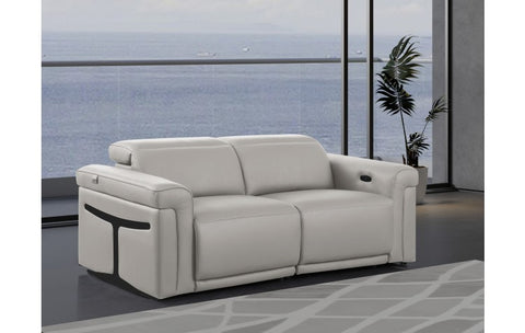 1126 DivanItalia LIght Grey Top Grain Italian Leather Loveseat with Power HeadrestModel:  1126-LT_GREY-2.2-HT