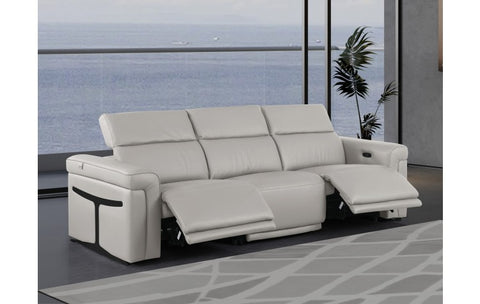 1126 DivanItalia LIght Grey Top Grain Italian Leather Power Reclining Sofa with Dual Recliners and Power HeadrestsModel:  1126-LT_GREY-3.2-S-HT