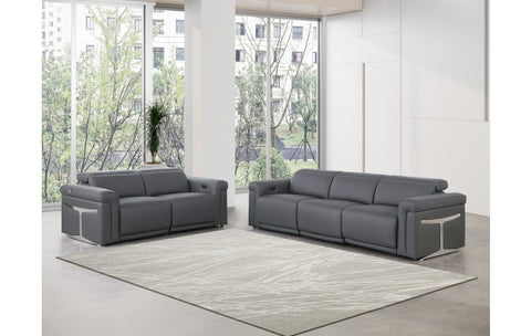 1126 DivanItalia Dark Grey Modular Power Reclining Sofa and Loveseat Set – Top Grain Italian Leather with Power HeadrestsModel:  1126-DK_GREY-5.4-HT-2PC