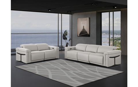 1126 DivanItalia LIght Grey Modular Power Reclining Sofa and Loveseat Set – Top Grain Italian Leather with Power HeadrestsModel:  1126-LT_GREY-5.4-HT-2PC