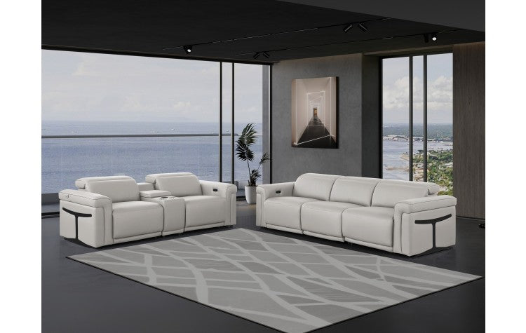 1126 DivanItalia Light Gray 6-Piece Modular Power Reclining Sofa and Loveseat Set with Power Headrests - Top Grain Italian LeatherModel:  1126-LT_GREY-6.5-HT