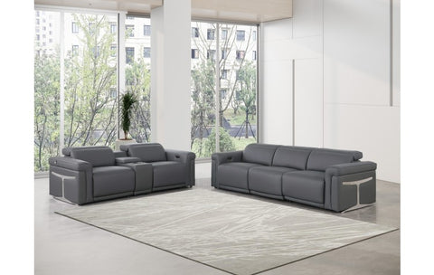 1126 DivanItalia Dark Gray 6-Piece Modular Power Reclining Sofa and Loveseat Set with Power Headrests - Top Grain Italian LeatherModel:  1126-DK_GREY-6.5-HT