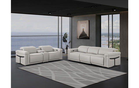 1126 DivanItalia Light Gray 6-Piece Modular Power Reclining Sofa and Loveseat Set with Power Headrests - Top Grain Italian LeatherModel:  1126-LT_GREY-6.5-HT