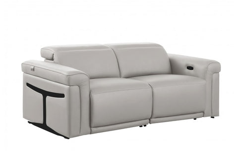 1126 DivanItalia LIght Grey Top Grain Italian Leather Loveseat with Power HeadrestModel:  1126-LT_GREY-2.2-HT