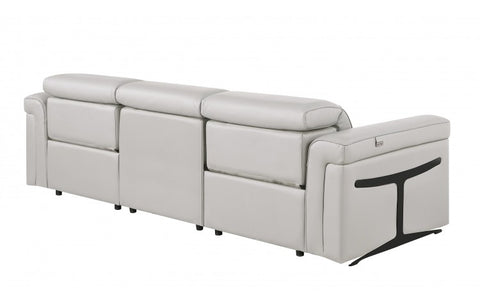 1126 DivanItalia LIght Grey Top Grain Italian Leather Power Reclining Sofa with Dual Recliners and Power HeadrestsModel:  1126-LT_GREY-3.2-S-HT