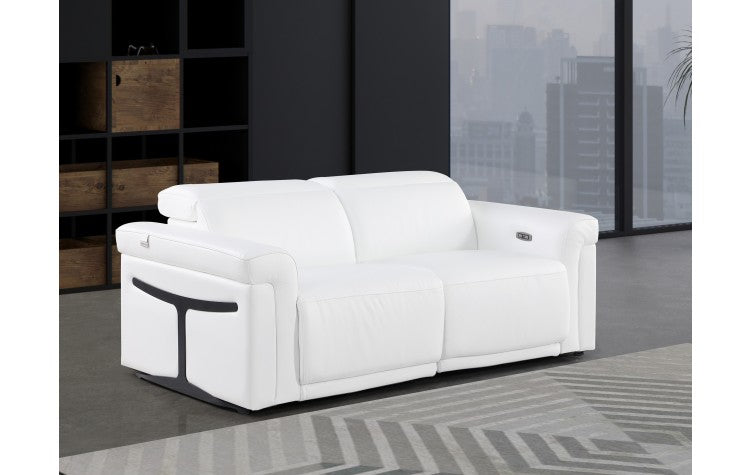 1126 DivanItalia White Top Grain Italian Leather Loveseat with Power HeadrestModel:  1126-WHITE-2.2-HT