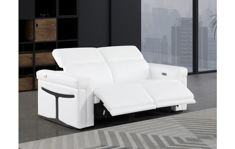 1126 DivanItalia White Top Grain Italian Leather Loveseat with Power HeadrestModel:  1126-WHITE-2.2-HT
