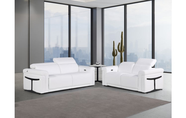 1126 DivanItalia White Top Grain Italian Leather Power Reclining Sofa and Loveseat Set with Power HeadrestModel:  1126-WHITE-2PC